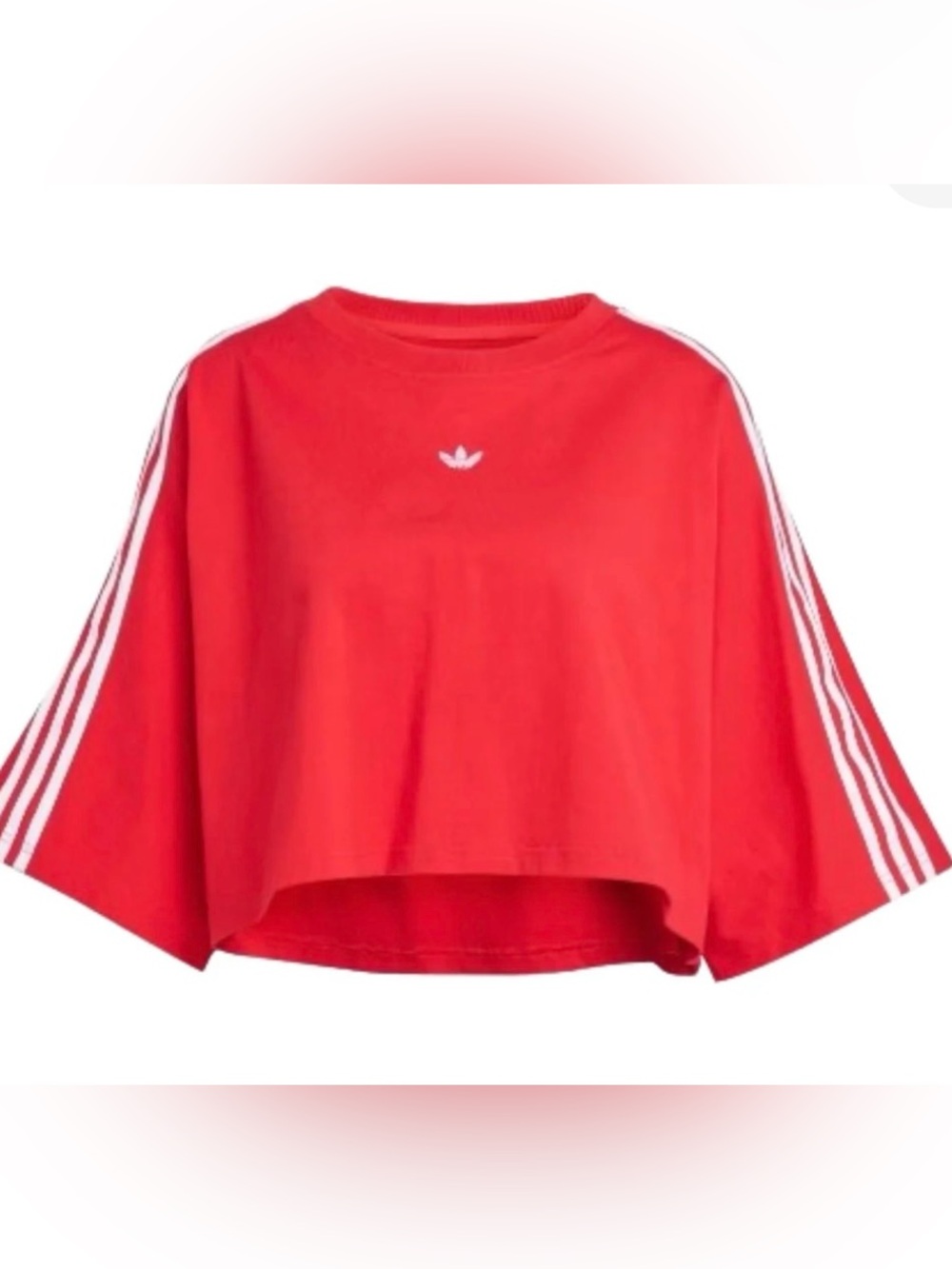 adidas Red Cropped Boxy Tee with White Stripes